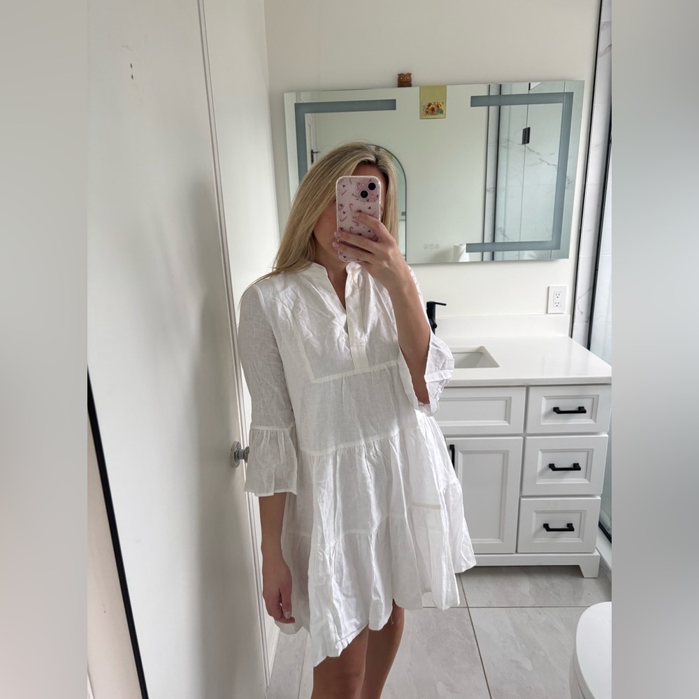 Vince Camuto Cotton Linen Blend White Dress